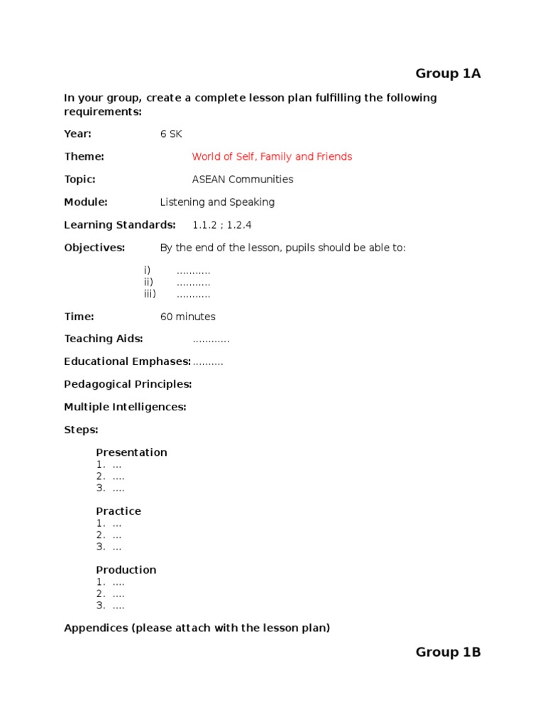 Lesson Plan Group 1 - Template | PDF | Lesson Plan | Pedagogy