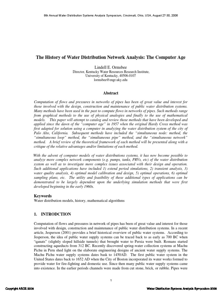 Water Distribution Network Analysis | PDF | Water Supply Network ...