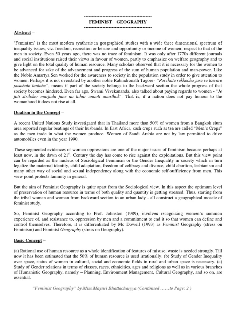 Feminist Geography PDF Feminism Gender Studies
