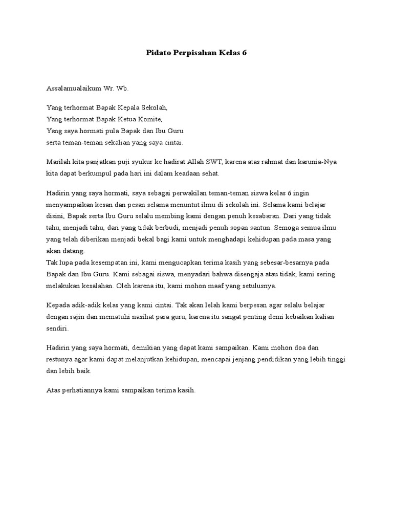 Pidato Perpisahan Kelas 6