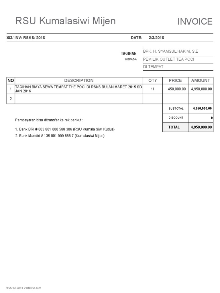 RSU Kumalasiwi Mijen: Invoice | PDF