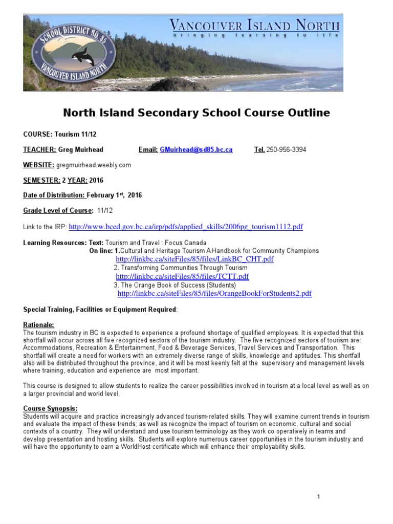 Tourism Course Outline | PDF | Tourism | Quality Of Life