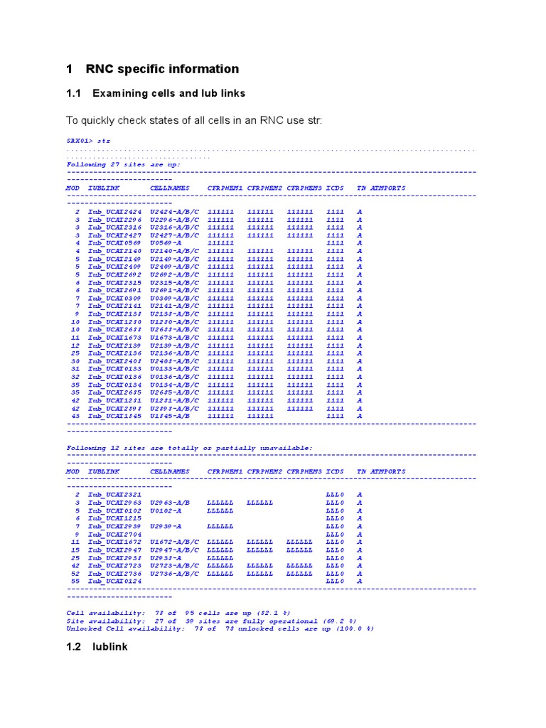 1 RNC Specific Information: To Quickly Check States of All Cells in An ...