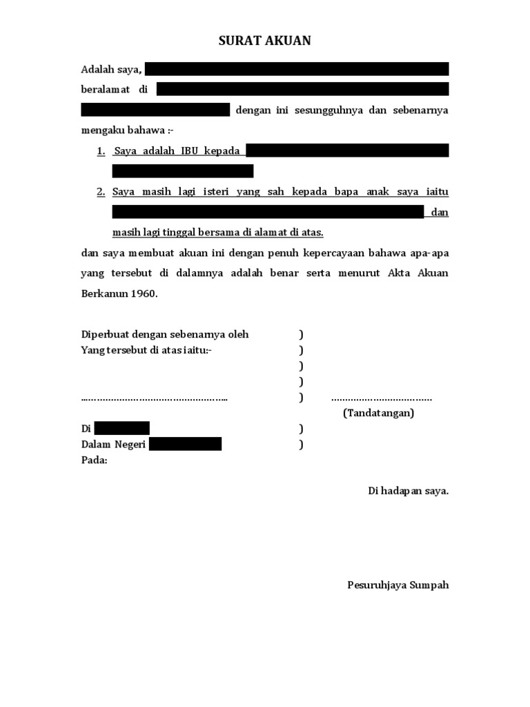 Surat Akuan Sumpah - Isteri Dan Ibu Yg Sah