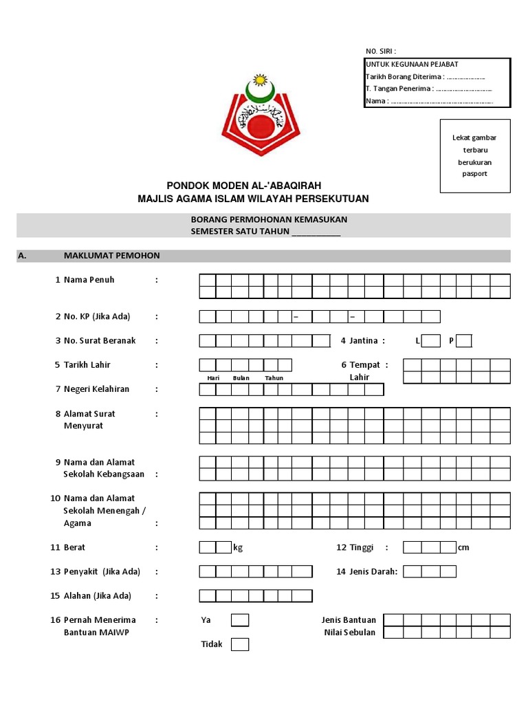 Borang Kemasukan Pondok Al Abaqirah Terbaru1 Pdf
