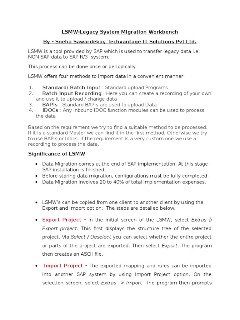 LSMW Data Migration Steps in SAP | PDF