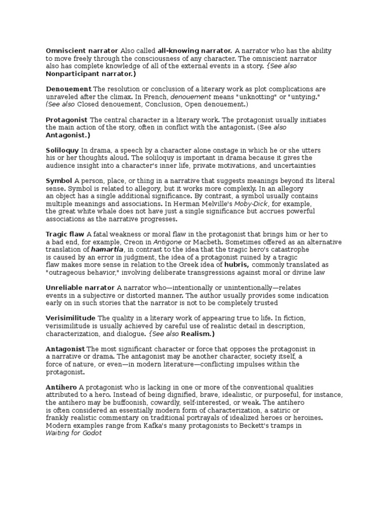 Key Literary Terms Explained | PDF | Narration | Hero