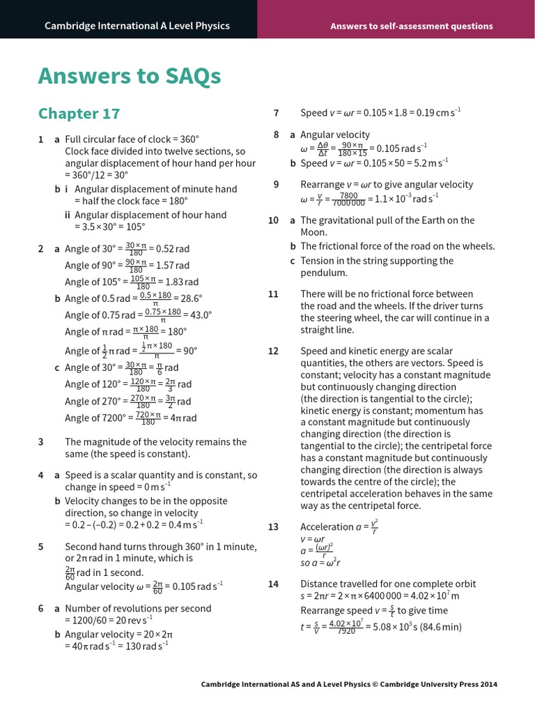 Answers To Saqs Cambridge International A Level Physics