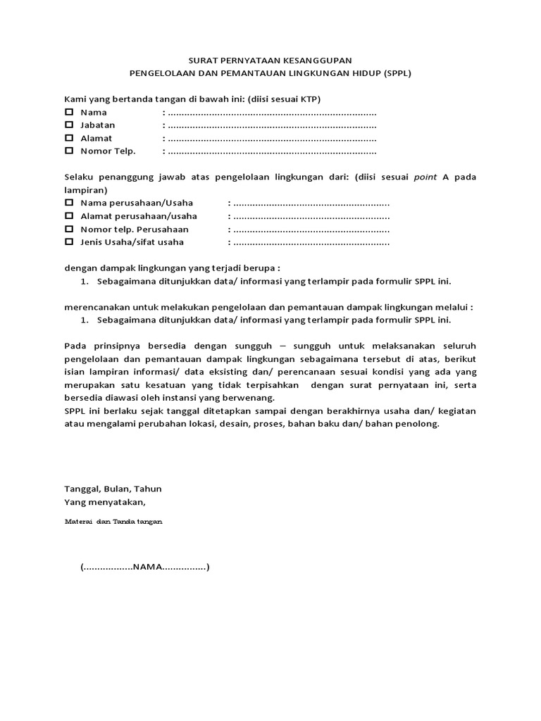 Formulir SPPL | PDF | Griya & Taman | Teknologi & Rekayasa