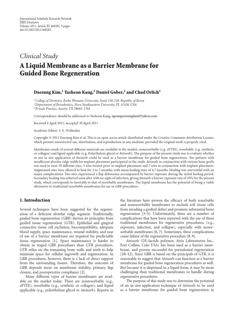 Clinical Study A Liquid Membrane As A Barrier Membrane For Guided Bone