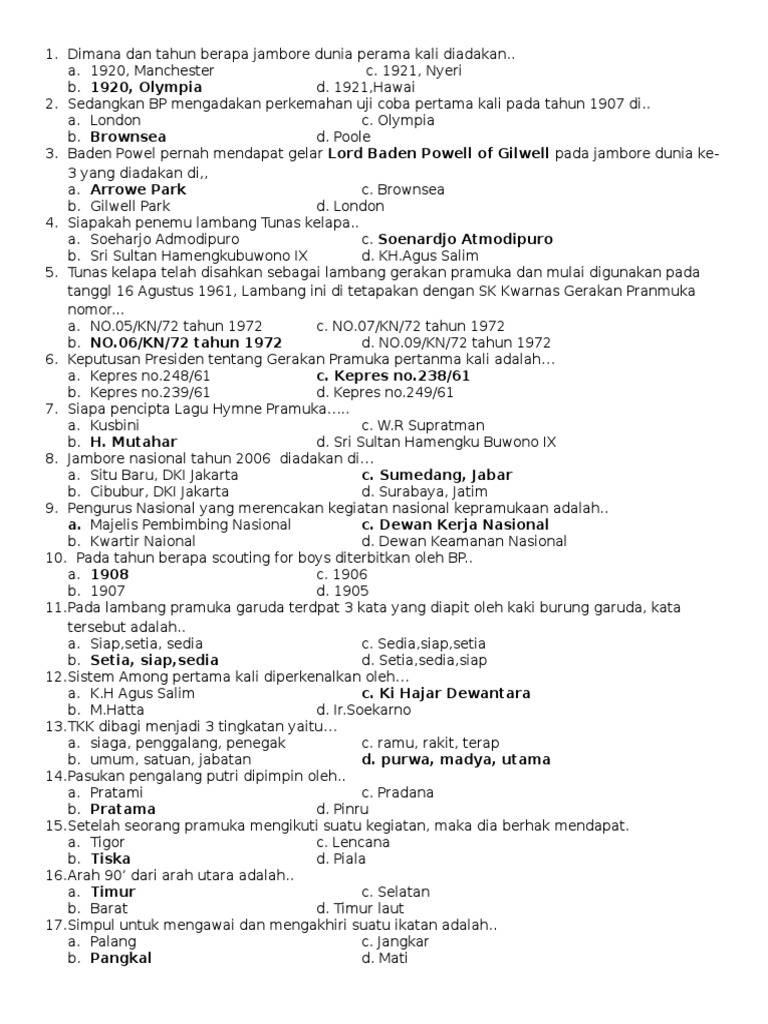 Soal Seleksi Lomba Pramuka