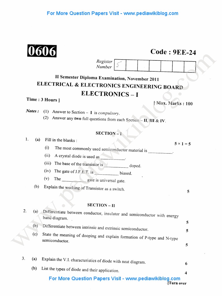 2nd SEM Electronics 1 - Nov 2011 PDF | PDF | Logic Gate | Semiconductors