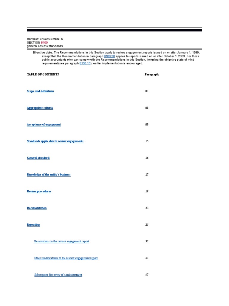 Review Engagements Section General Review Standards Scope and
