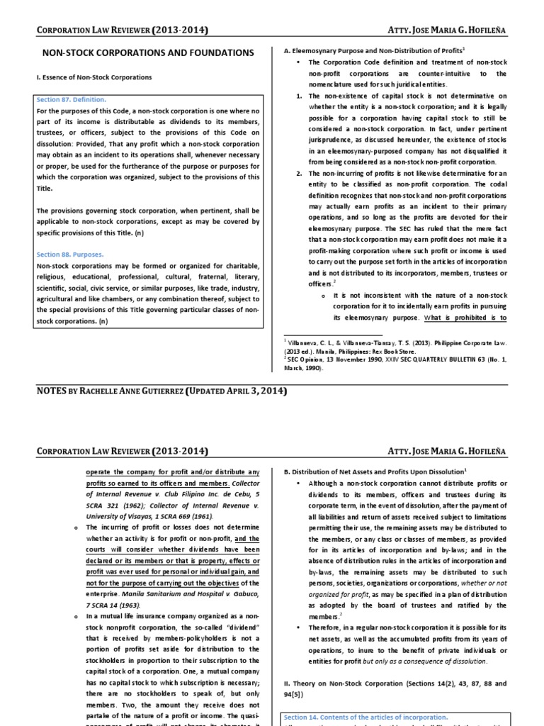 17. NonStock Corporation and Foundations Corporations Dividend