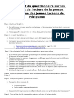 Traitement Du Questionnaire Sur Les Pratiques de Lecture de La Presse Écrite Des Jeunes Lycéens de Périgueux