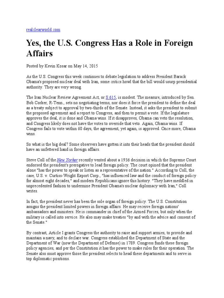 Congress's Role in U.S. Foreign Affairs | PDF | Presidents Of The ...