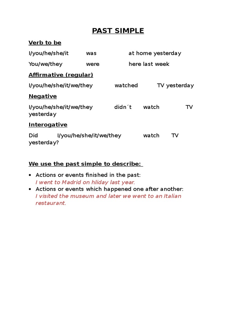 Past Simple Explanation | PDF
