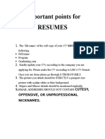 Important Points for RESUMES