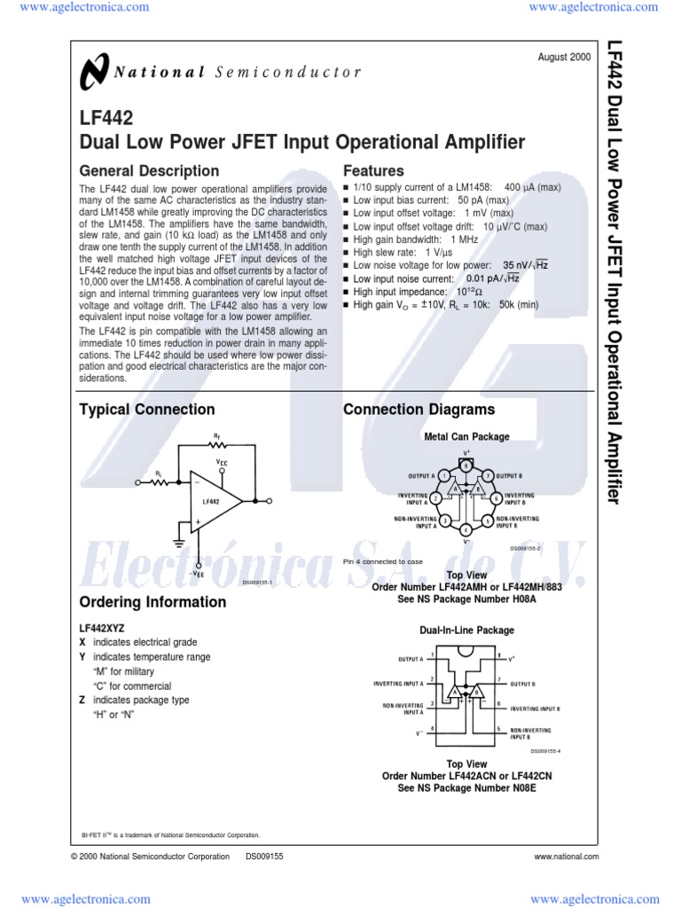 LF442CN/NOPB Texas Instruments Amplificatori Operazionali JFET Duali A Basso Consumo