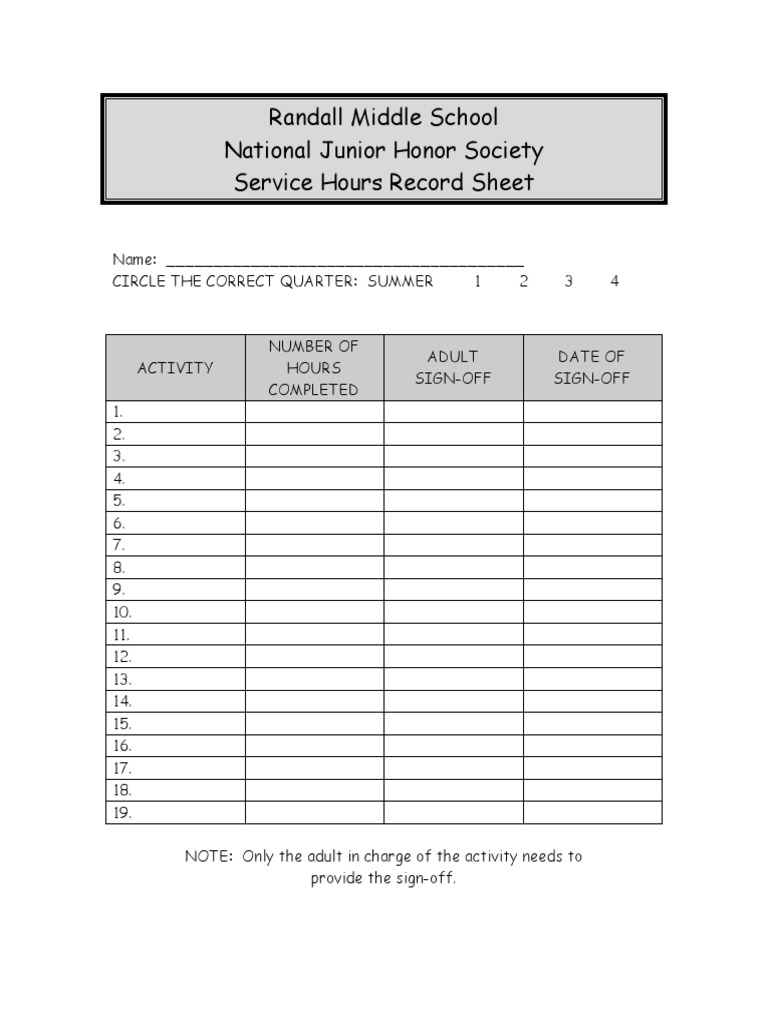 Service Hours Record Sheet PDF