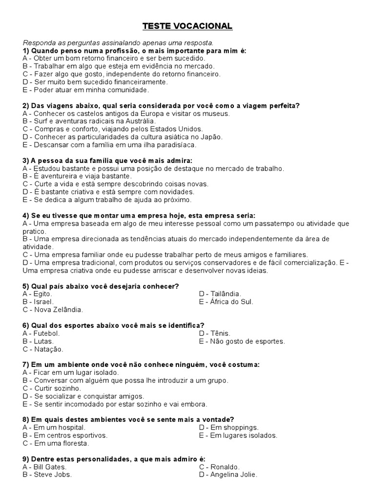 Teste Vocacional | PDF