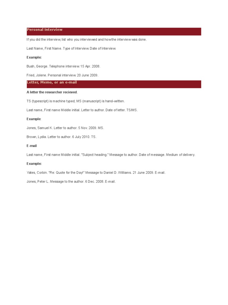 Interview and Correspondence Citation Guide | PDF | Sports & Recreation ...