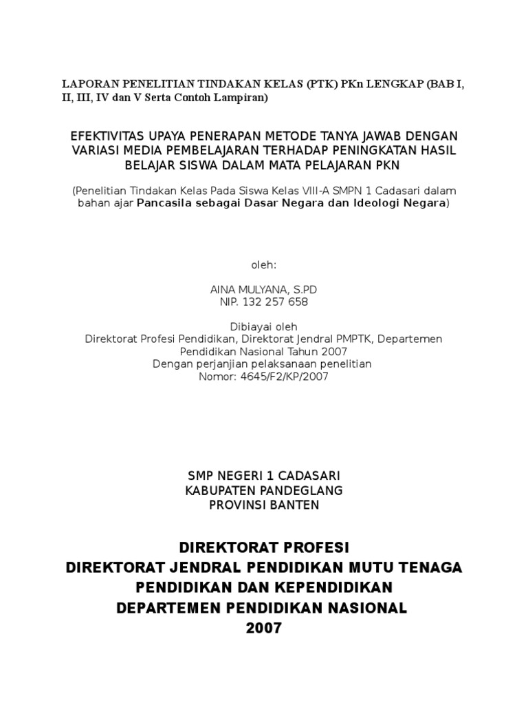 Laporan Penelitian Tindakan Kelas Pkn