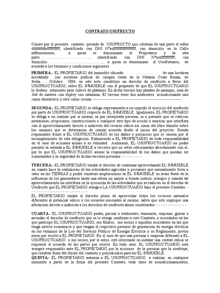 Contrato Usufructo PDF Propiedad Gobierno