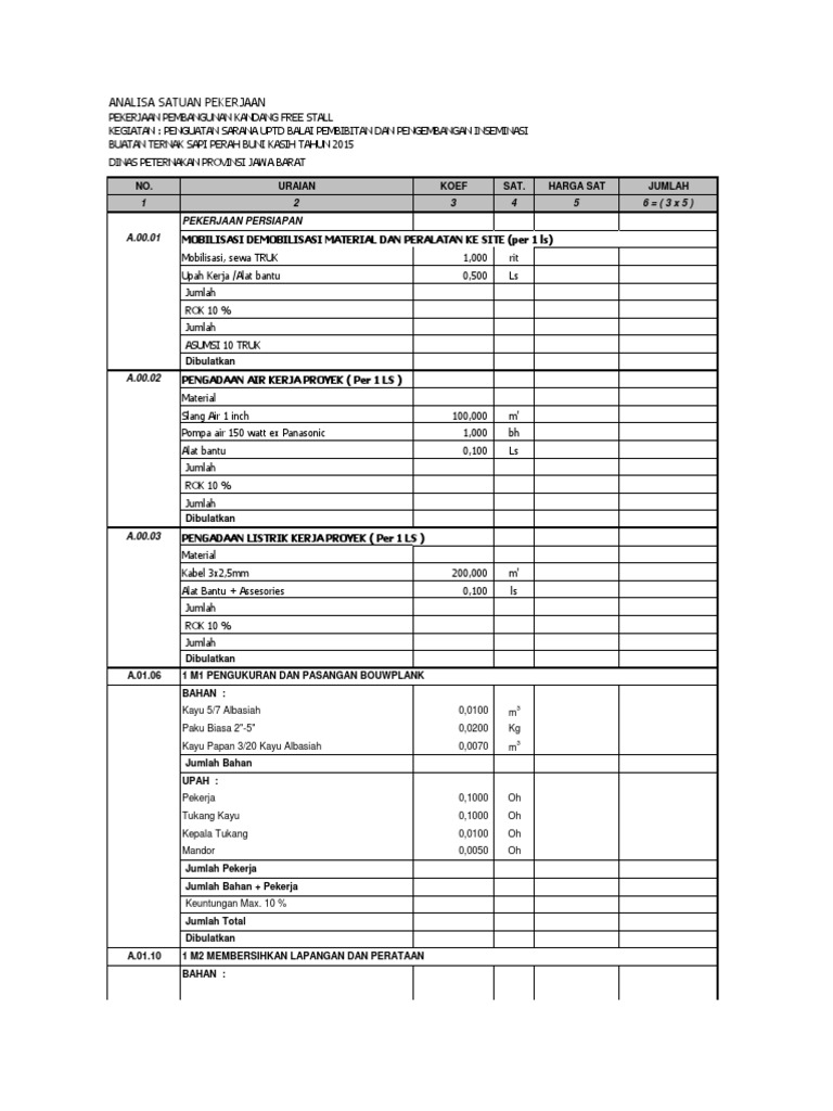 Boq Analisa Satuan Pekerjaan