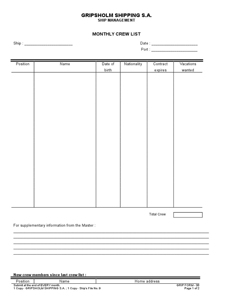 Crew Management Monthly Update | PDF | Business