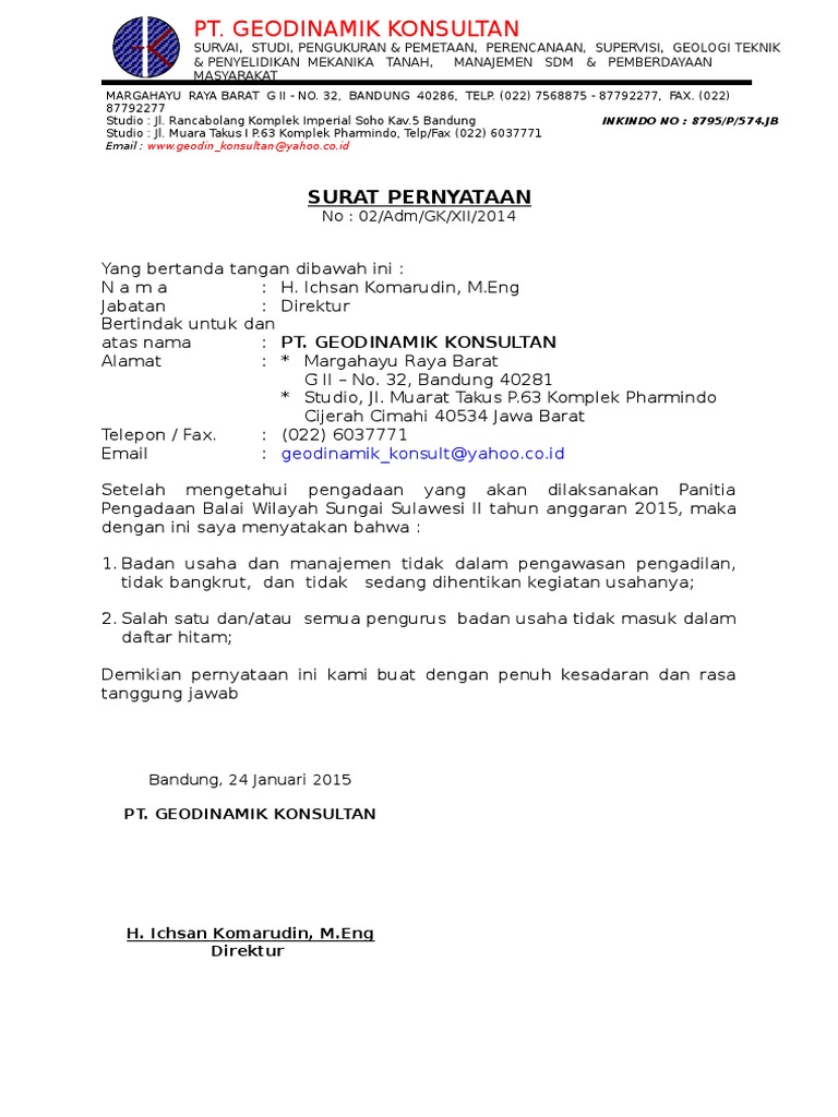 Surat Pernyataan Tidak Bermasalah