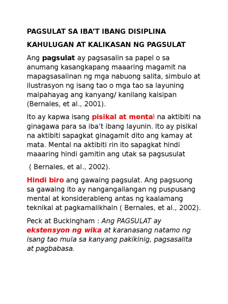 Kahulugan at Kalikasan NG Pagsulat  PDF