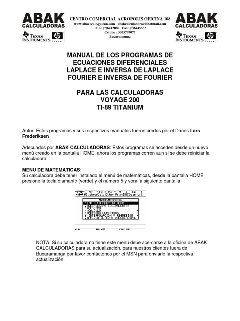 manual de calculadora ti 89 | Transformada de Laplace | Transformada de