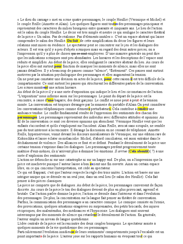Le Dieu Du Carnage Questionnaire De Lecture Le Dieu Du Carnage