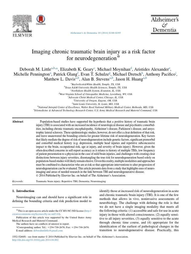 Imaging Chronic Traumatic Brain Injury As A Risk Factor For ...