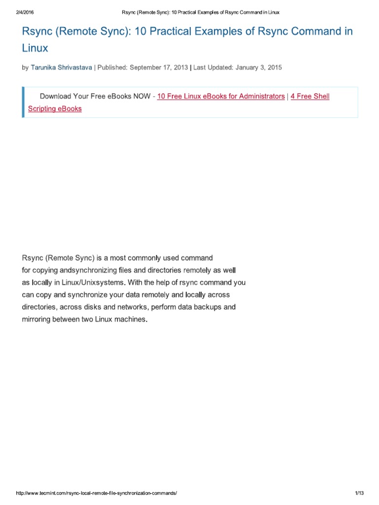 Rsync (Remote Sync) - 10 Practical Examples of Rsync Command in Linux | PDF