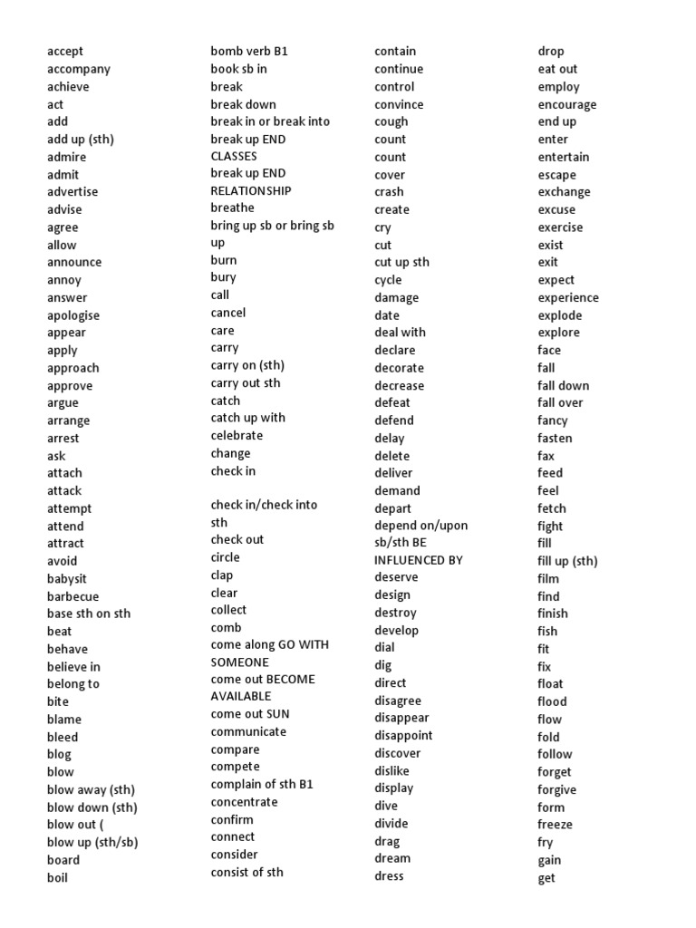 B1 verbs for english