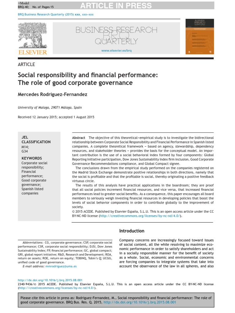 Social Responsibility and Financial Performance - The Role of Good ...
