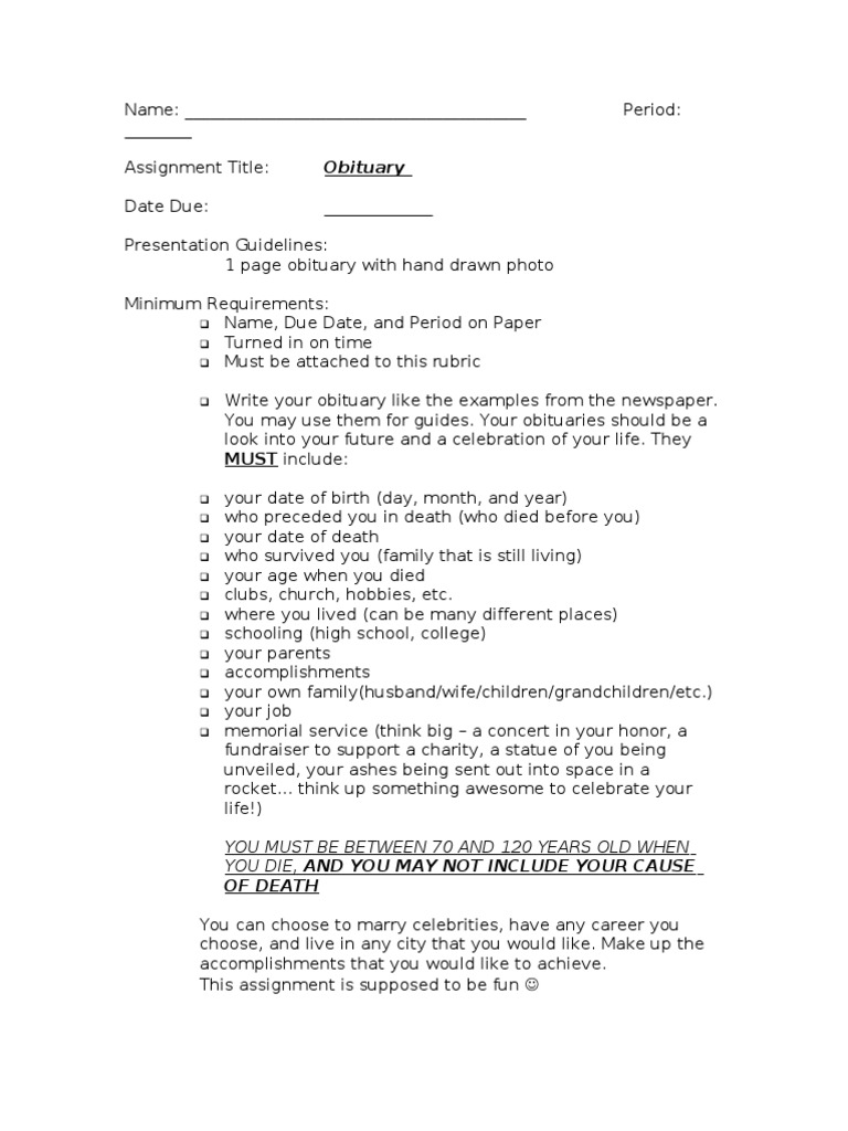 Self obituary meaning picture