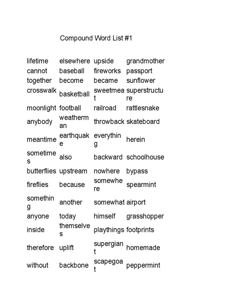 Compound Word List | PDF