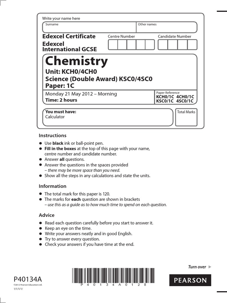 Pearson Edexcel Past Papers Chemistry