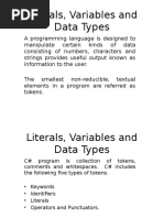 Literals, Variables and Data Types