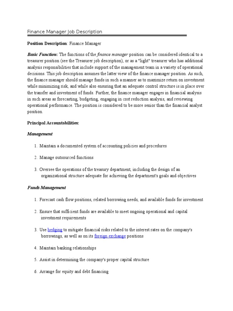 væg bjærgning Fearless Finance Manager Job Description | PDF | Bookkeeping | Accounts Payable