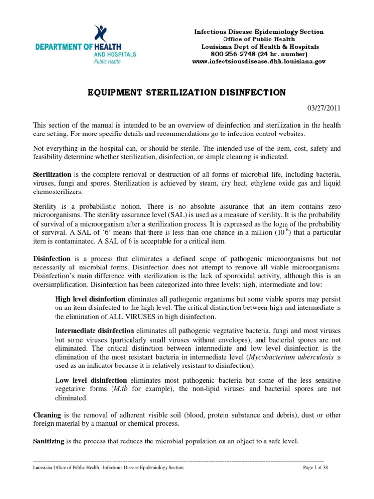 Disinfection Sterilization Sterilization (Microbiology) Disinfectant