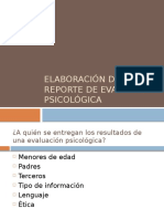 Elaboración de Reporte de Evaluación Psicológica