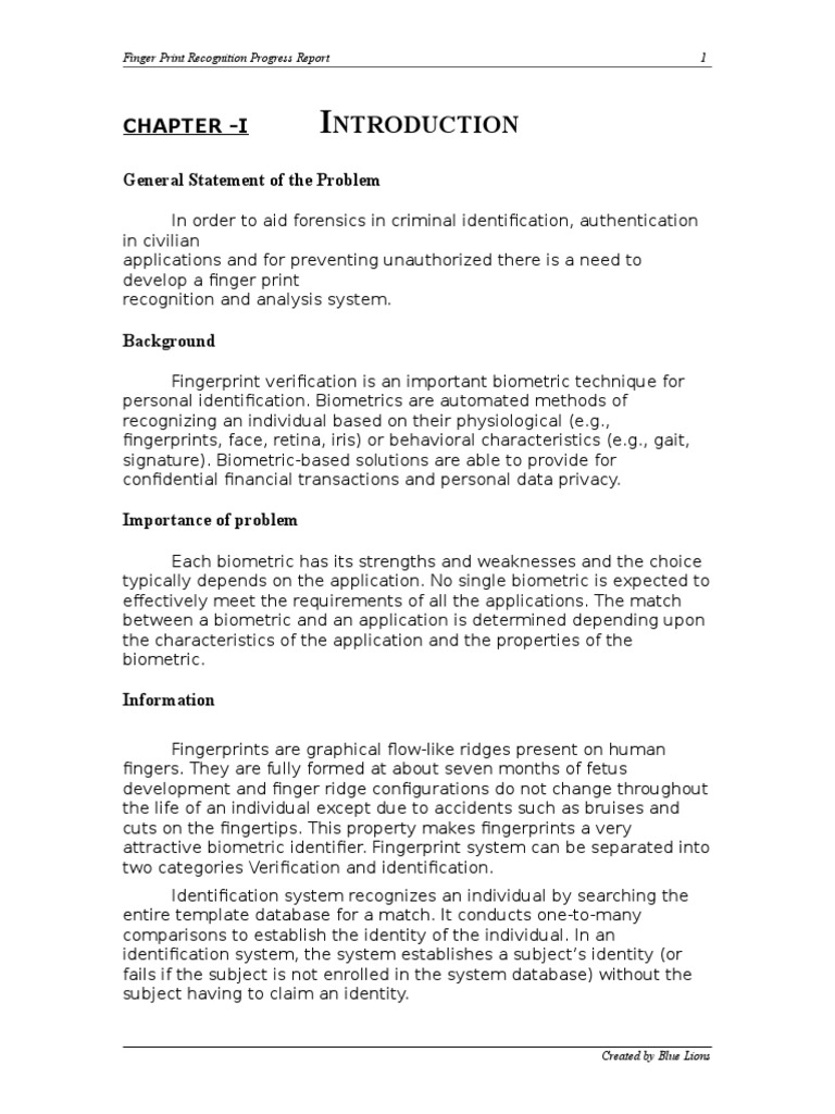 Fingerprint Recognition System Report | PDF | Biometrics | Fingerprint