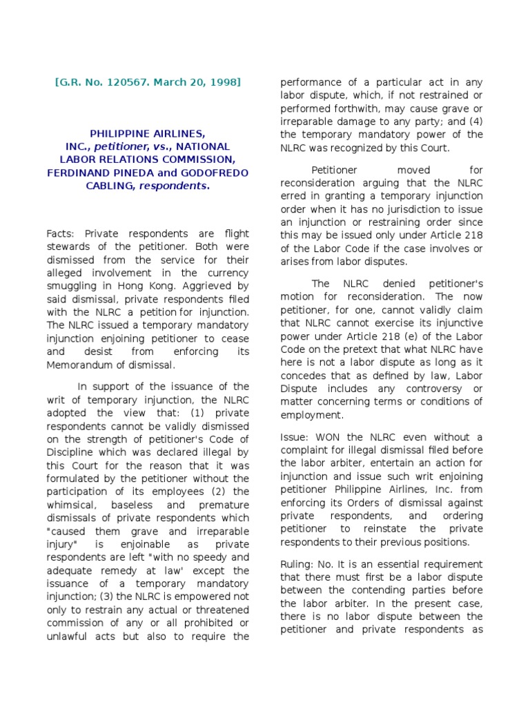 Pal Vs Nlrc Gr 1567 Case Digest Injunction Complaint