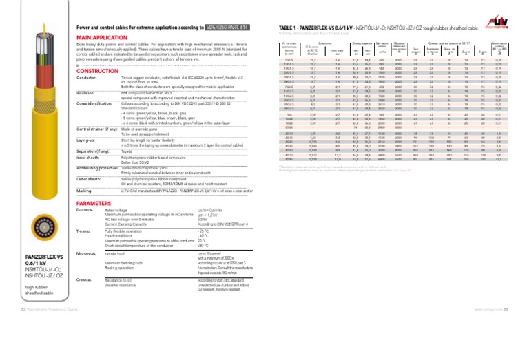 Panzerflex-VS Technical Specifications | PDF | Cable | Electricity