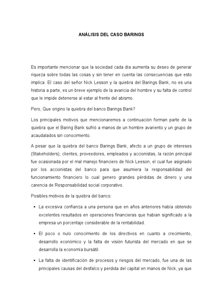Analisis Caso Bank Barings PDF Bancos Economias
