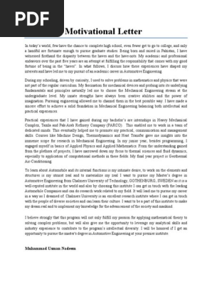 Motivational Letter for Master in Automotive Engineering From Chalmers University